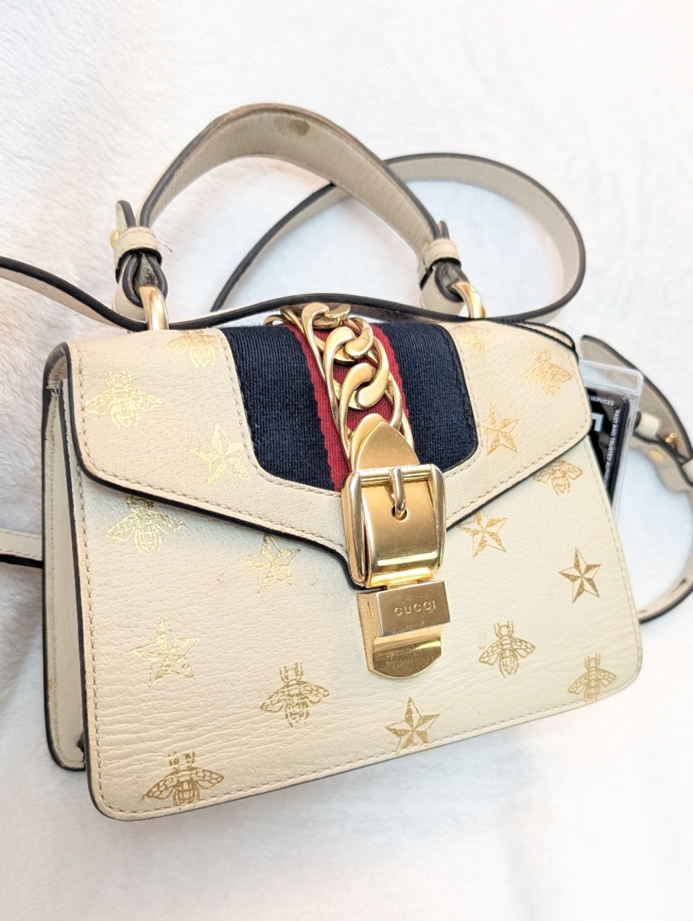 GUCCI Sylvie Sherry Line Bee Star 2Way Leather Handbag Shoulder Bag off White  - Picture 4 of 15